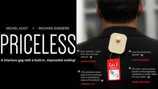 Priceless (Gimmick and Online Instructions) by Michel Huot and Richard Sanders ~ ANY PRICE NAMED is instantly seen HANGING ON A PRICE TAG... anywhere on your clothing